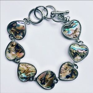 🆕 Abalone Shell Heart Silver Tone Toggle Bracelet